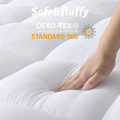 Mattress Topper with Deep Pocket, Extra Thick Pillow Top Mattress Pad, Breathable & Cooling Mattress Cover, Fits 8-21 Inch, Soft Support for Back Pain Relief, Mattress Protector (Full, White)