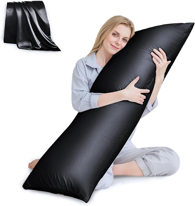 HUXMEYSON Body Pillow with Satin Pillowcase, Body Pillow for Adults, Removable Cover, Black (20"x54")