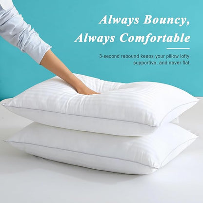 Bed Pillows Standard Size Set of 2-100% Cotton Cover, Down Alternative Gel Polyfill Filled, Twin Soft Medium Adjustable Hotel-Style Pillow Inserts, 20x26 Inch