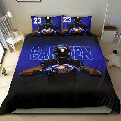 Personalized American Football Bedding Set, Kids 3 Piece Duvet Cover Set with Pillow Shams for Teens Boys, NO Comforter, Twin Size for Rugby Lovers (Football 16)