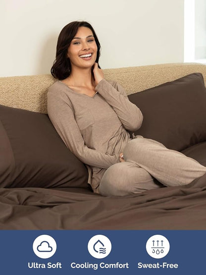 Extra Deep Cal King Sheet Set - 6 Piece Breathable & Cooling Sheets - Hotel Luxury Bed Sheets Set - Easy & Secure Fit - Soft, Wrinkle Free & Comfy Sheets Set - Brown Sheet Set with Extra Deep Pockets