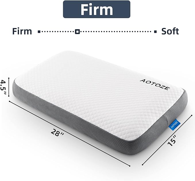 Best Firm Memory Foam Pillow, 28 x 15 x 4.5 inch, CertiPUR-US Certified, Breathable, Washable Pillowcase, 3-Year Warranty