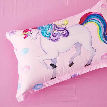 Wowelife Unicorn Full Size Bedding Set 5 Pieces Pink 3D Kids Comforter Sets Breathable with Comforter, Flat Sheet, Fitted Sheet and 2 Pillowcases