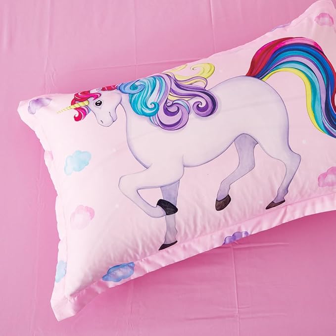 Wowelife Unicorn Comforter Set Queen 5 Pieces Unicorn Bedding Set Pink Rainbow Kids Bedding Set Bed in a Bag for Girls with Comforter, Flat Sheet, Fitted Sheet and 2 Pillowcases, Pink