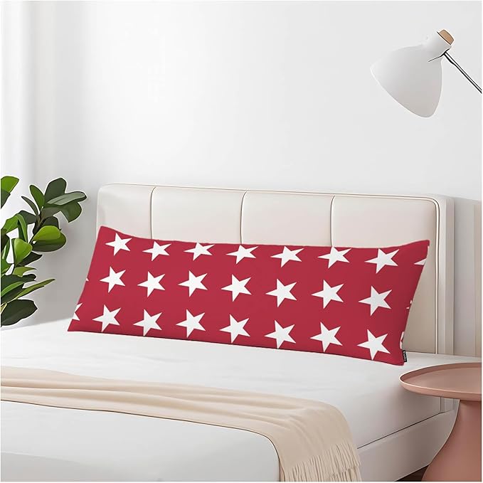 Decorative Home Body Pillow Covers Abstract American Stars Lumbar Body Pillow Cover Soft Body Pillowcase Breathable Pillow Cushion Cases for Bedroom Couch Sofa 20x54 Inch, White Red