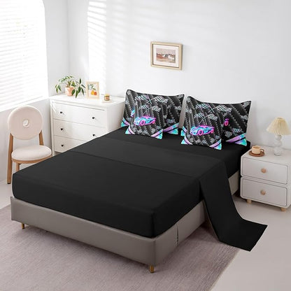 Feelyou Glitter Race Car 7 Piece Bedding Set King Size Extreme Sports Comforter Set with Sheets for Kids Teens Adult Fast and Furious Bed in a Bag Dazzling Flag Bed Set