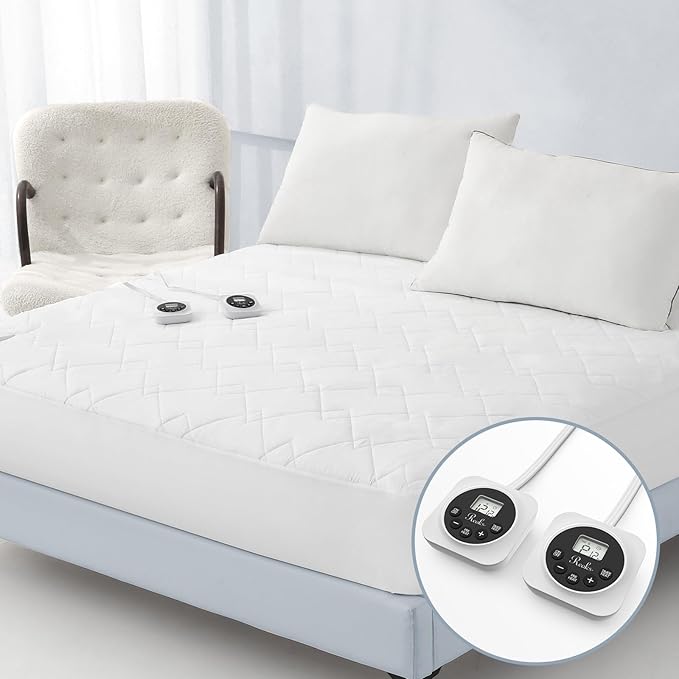 Queen Size Electric Heated Mattress Pad - Quilted Bed Warmer with Memory & Preheat Functions, 12 Heat Settings Dual Control for 1-12 Hours Auto Off, Lighted Button