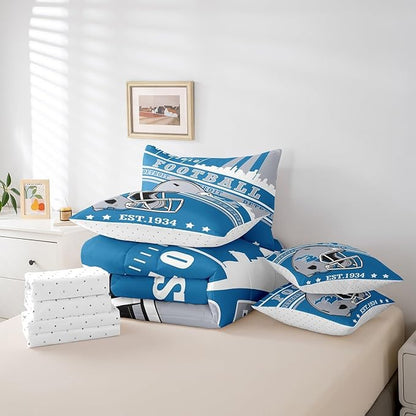 Erosebridal Full Comforter Set Gridiron Theme Bedding 7 Pieces, 3D Sports Helmet Comforter + Flat Sheet + Fitted Sheet + 2 Pillowcases + 2 Throw Pillow Covers