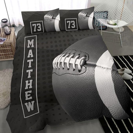 Personalized American Football Bedding Set, Kids 3 Piece Duvet Cover Set with Pillow Shams for Teens Boys, NO Comforter, Twin Size for Rugby Lovers (Football 08)