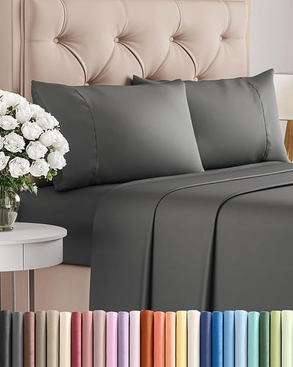 Twin 4 Piece Sheet Set - Comfy Breathable & Cooling - Ultra Soft Hotel Luxury Bedding Set w/ 8-16 Inch Deep Pockets - 1 Flat & 1 Fitted Sheet & 2 Pillowcases - Wrinkle Free and Easy Care - Charcoal