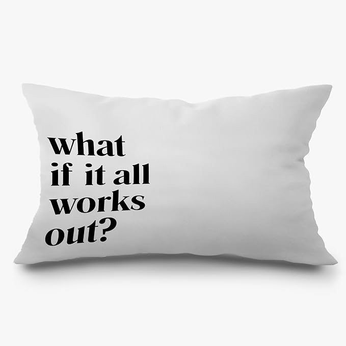 What If It All Works Out Inspirational Pillow Covers 12x20, Positive Affirmation Motivational Quote Decorative Lumbar Pillow Covers for Home Office Dorm