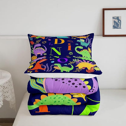 Dinosaur Duvet Cover Set King,Jungle Animals Bedding Sets for Kids Boys Girls Teens Adult Bedroom Decor,Wildlife Dino Comforter Cover Colorful Cartoon Dinosaur Quilt Cover,2 Pillowcases