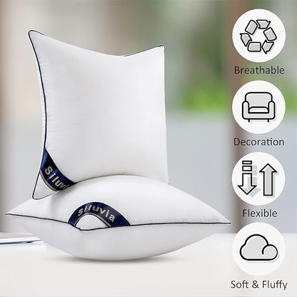 Siluvia 22"x22" Pillow Insert Set of 2 Square Throw 22 Pillows with 100% Cotton Cover for Sofa, Couch, and Bed - White
