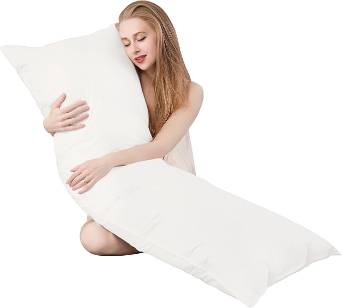 Goose Down Body Pillows for Adults, Large Body Pillow for Side Sleeper, Hugging Feather Body Pillow Insert, Cooling 20x54 Full Length Long Pillow for Bed with 100% Organic Cotton Shell, White 20"x54"