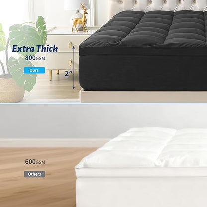 Mattress Topper with Deep Pocket, Extra Thick Pillow Top Mattress Pad, Breathable & Cooling Mattress Cover, Fits 8-21 Inch, Soft Support for Back Pain Relief, Mattress Protector (Full, Black)