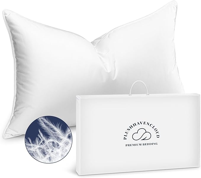 White Goose Down Pillow - Luxury Hotel Bed Pillow with Natural 900+ Fill Power, Goose Feather Pillow for Sleeping, 600 Thread Count Cotton Shell, Queen Size- Medium, 1 Pack