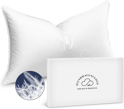White Goose Down Pillow - Luxury Hotel Bed Pillow with 100% Natural 1000+ Fill Power Goose Feather Down Pillow for Sleeping, 700TC Cotton Shell, Queen Size- Soft, 1 Pack