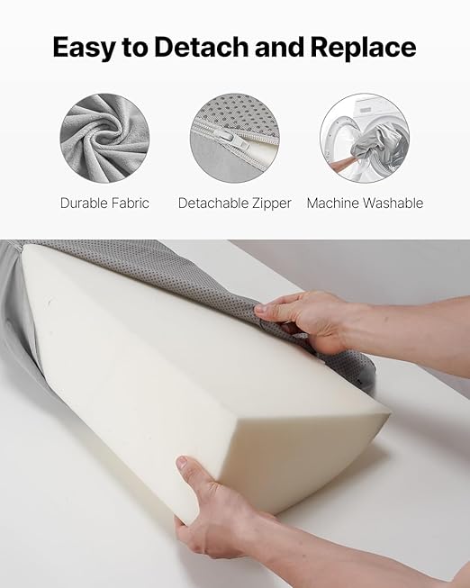VEVOR Bed Wedge Pillow for Headboard, King Size, 76"x8"x6" Bed Gap Filler, Fill 0-5" Gap Between Headboard and Mattress, 25D Foam Mattress Wedge Headboard Pillow with Side Pocket, for Backrest, Gray