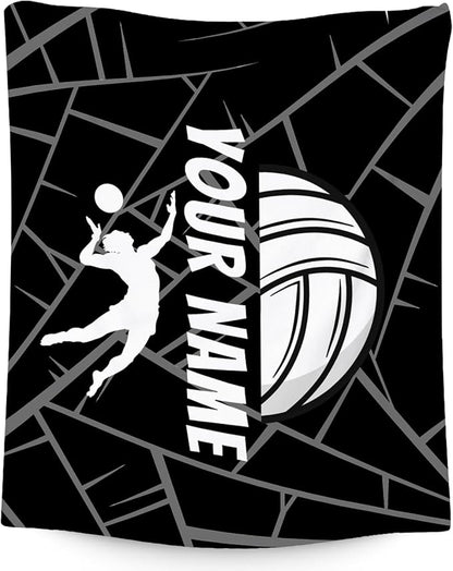Volleyball Blanket, Personalized Volleyball Gifts for Women Adults, Custom Girls Sport Blankets Gift for College Team Players, Black Soft Plush Kids Throw for Sofa Bed, 50"x60"