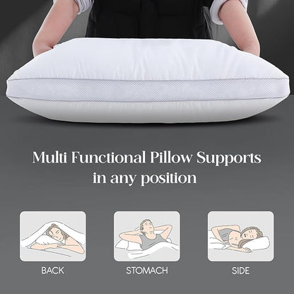Goose Down Bed Pillows Queen Size Set of 2 (White), Hotel Collection Pillows for Sleeping, Gusseted Pillow for Side, Back, or Stomach Sleepers, 20" x 30"