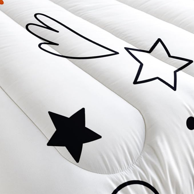 Space Comforter Set Twin Size for Kids Teens and Adults Cartoon Rockets and Clouds Printed Quilt Set for Bedroom 100% Soft Microfiber All Season Print Quilt Set with 1 Comforter and 2 PillowCases