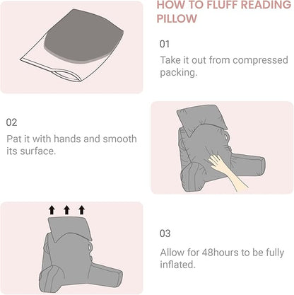 Portable Reading Pillows with Headrest for Bed Sitting Up(Pink Oeko-Tex), Velvet Back Pillow with Arms & Pockets for Adults, Support Memory Foam Bed Pillow for Dorm/Reading/Watching/Gaming