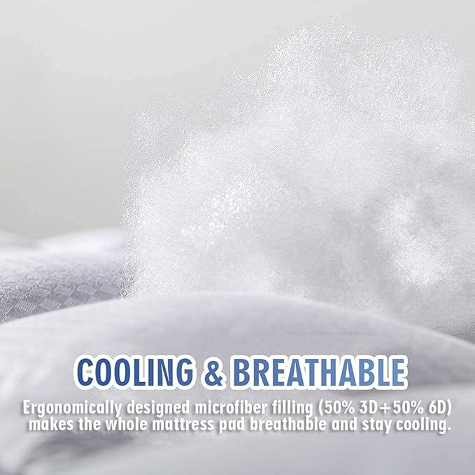 MATBEBY Full XL Mattress Pad - Cooling Breathable Mattress Topper, Quilted Fitted Mattress Protector, Pillow Top Mattress Cover with 8-21" Deep Pocket, Soft, Machine Washable, White, Full Extra Long