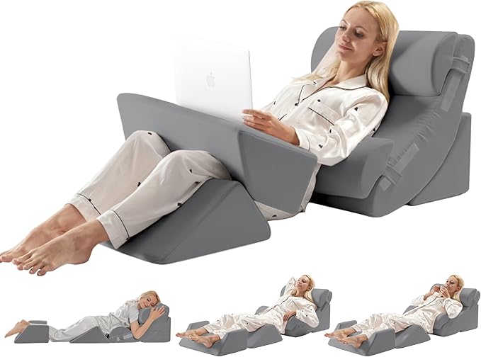 6PCS Multi-Functional Bed Wedge Pillow Kit - 7-in-1 Orthopedic Support for Back/Neck/Legs, Post Surgery Recovery & Sitting Up in Bed, Post Surgery Foam for Body, Grey