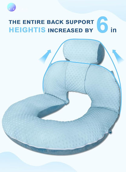 INSEN Reading Pillow, Back Pillow for Sitting in Bed and Couch, Gaming Pillow for Adults, Sit Up Support for Bed (Upgrade-Dot Velvet-Blue)