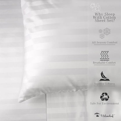 URBANHUT 1000 Thread Count Egyptian Cotton Sheets Damask Striped California King Size, Long Staple Soft & Breathable, 4 Pc Bed Sheet Sets, Luxury Hotel Sateen Sheets Fits 16" Deep Pocket - White