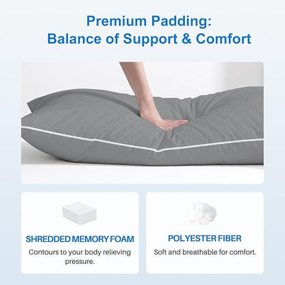 YZ HOME Long Body Pillow for Adults - Firm Body Pillow Insert with Shredded White Memory Foam, Adjustable Height, Soft Support for Side Sleeping, Pregnant Women, Washable (Grey, 20x54 Inch)