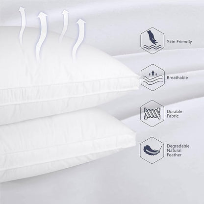 Queen Size Goose Down Pillows Set of 2 - Hypoallergenic Bed Pillows 500 Fill Power with 100% Cotton Cover, Medium Firm Support