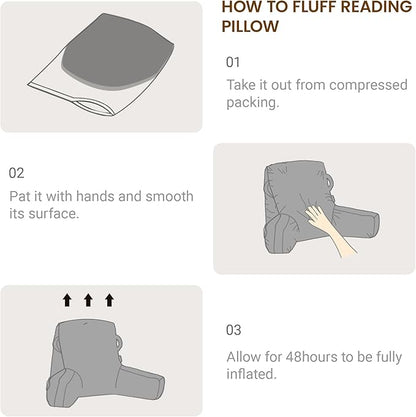 Portable Comfy Reading Pillows for Bed Sitting Up(Pale Green Oeko-Tex), Velvet Back Pillow with Arms & Pockets for Adults, Support Memory Foam Bed Pillow for Dorm/Reading/Watching/Gaming