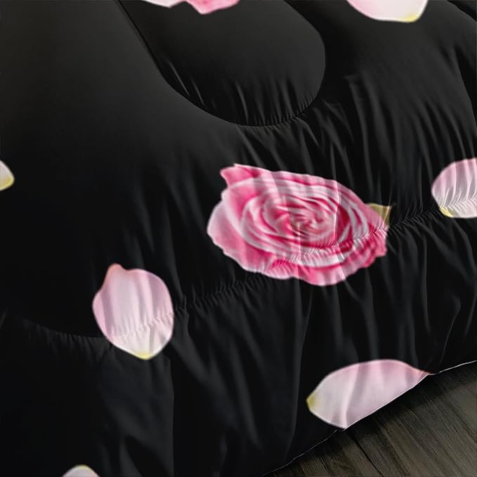 Eiffel Tower Comforter Set Queen Size Girls Pink Rose Paris Bedding Set Romantic Theme Decor Adult Women Couple Quilted Bed Set with 1 Comforter and 2 Pillowcases