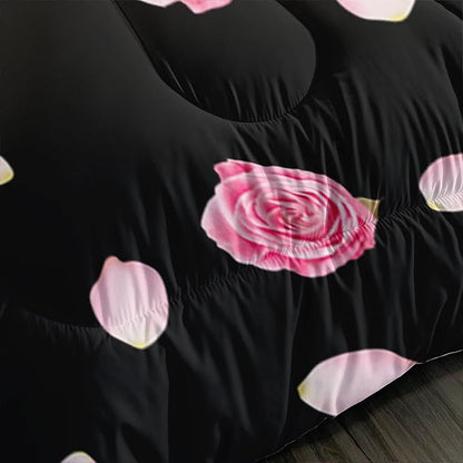 Eiffel Tower Comforter Set Queen Size Girls Pink Rose Paris Bedding Set Romantic Theme Decor Adult Women Couple Quilted Bed Set with 1 Comforter and 2 Pillowcases