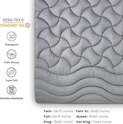 SLEEP ZONE Grey Waterproof Mattress Pad California King, Premium Soft Embossed Mattress Topper, Quilted Fitted Mattress Protector Cover with Elastic Deep Pocket (Grey, Cal King)