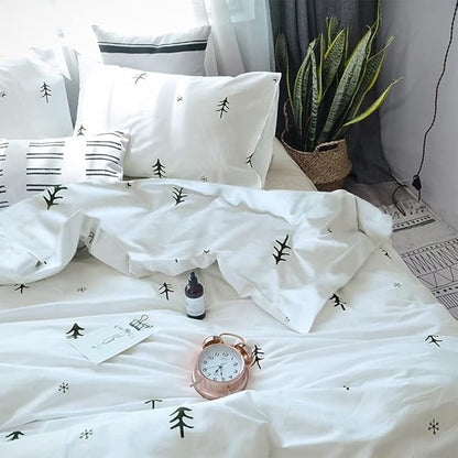 BuLuTu Kids Duvet Cover Full Size Cotton White/Grey,Premium Boys Girls Bedding Sets Twin,Single Bed Comforter Cover Zipper Closure,Forest Tree Print Pattern,Super Soft,Breathable,No Comforter