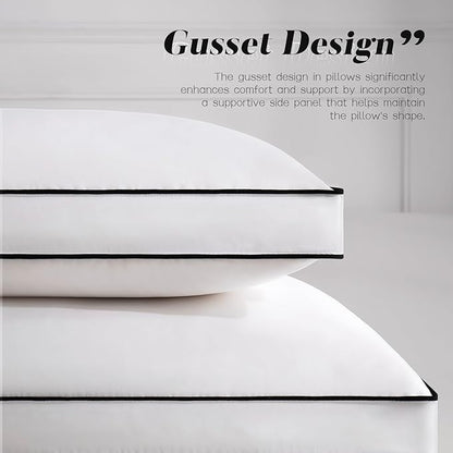 Feather Down Pillows Queen Size Set of 2 with Gusset, Luxury Hotel Collection Bed Pillow 2 Pack, Down Surrounded Gusseted Pillows for Sleeping, Firm for Side, Back Sleepers 20x30 in.