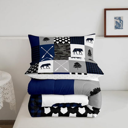 Feelyou Camo Comforter Set Toddler Size Rustic Comforter for Boys Girls Teens Woodland Wolf Bedding Set Camping Quilt Set Hunting Adventure Duvet Set Fashion