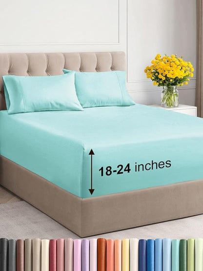 Extra Deep Twin XL Sheet Set - 4 Piece Breathable & Cooling Sheets - Hotel Luxury Bed Sheets Set - Easy & Secure Fit - Soft, Wrinkle Free & Comfy Sheets Set - Spa Blue Sheet Set w/Extra Deep Pockets