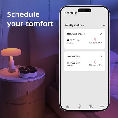 Bwarm WiFi Heated Mattress Pad Queen Size, Bed Warmer with 9 Heat Settings, 1-12 Hours Auto Off Deep Pocket, Machine Washable, Diamond Quilted White Queen 60" x 80"
