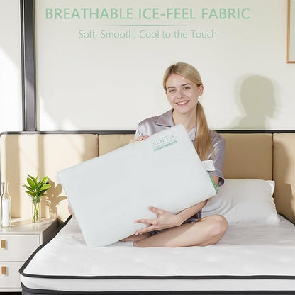 2 Pack Extra Soft Cooling Memory Foam Pillows – Wave-Shaped Contour Bed Pillows with Ice-Feel Breathable Covers, Ergonomic Support for Neck, Ideal for Side & Back Sleepers