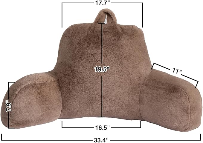 Holawakaka Large Faux Fur Bed Rest Pillow with Arms, Rabbit Fur Reading Pillows Perfect for Adults Men Women, Arm, Back, Pregnancy Lumbar & Head Neck Coccyx Lower Back Support Cushion (Khaki)