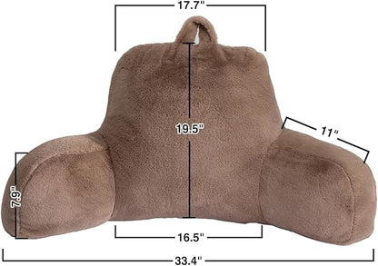 Holawakaka Large Faux Fur Bed Rest Pillow with Arms, Rabbit Fur Reading Pillows Perfect for Adults Men Women, Arm, Back, Pregnancy Lumbar & Head Neck Coccyx Lower Back Support Cushion (Khaki)