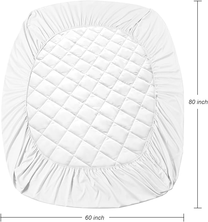 EIUE Quilted Mattress Pad - Lightweight Yet Substantial, Elastic Fitted Mattress Topper Protector, Breathable Mattress Protector with Secure Fit,Machine Washable,Queen(60x80inches),White