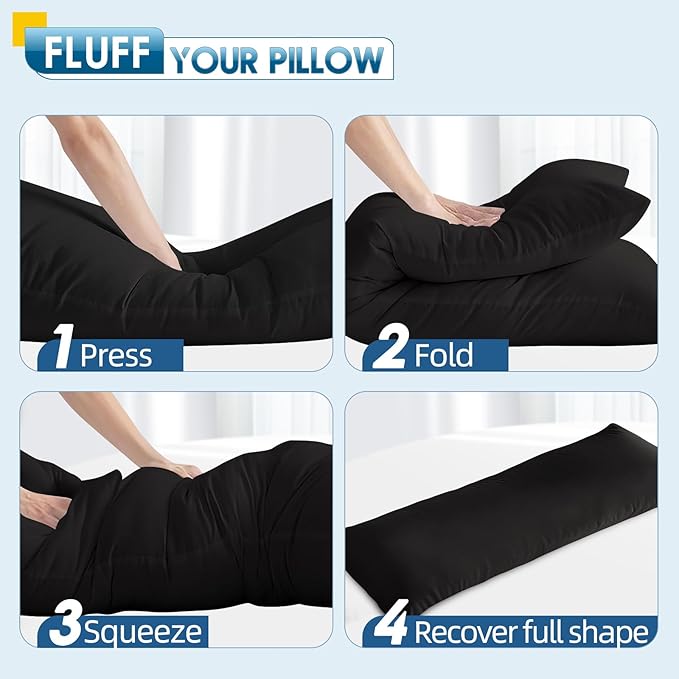 MAGIC ELEPHANT Body Pillow, Memory Foam Body Pillow for Adults, Long Pillow for Bed and Sleeping, Full Long Bed Pillow Insert with Cover (Black, 20x54 Inch)
