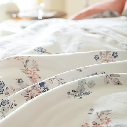 Floral King Duvet Cover, 100% Cotton Bedding Sets King, Reversible Floral Chic Vintage Fresh Style Printed Mini King Duvet Cover with Zipper Closure