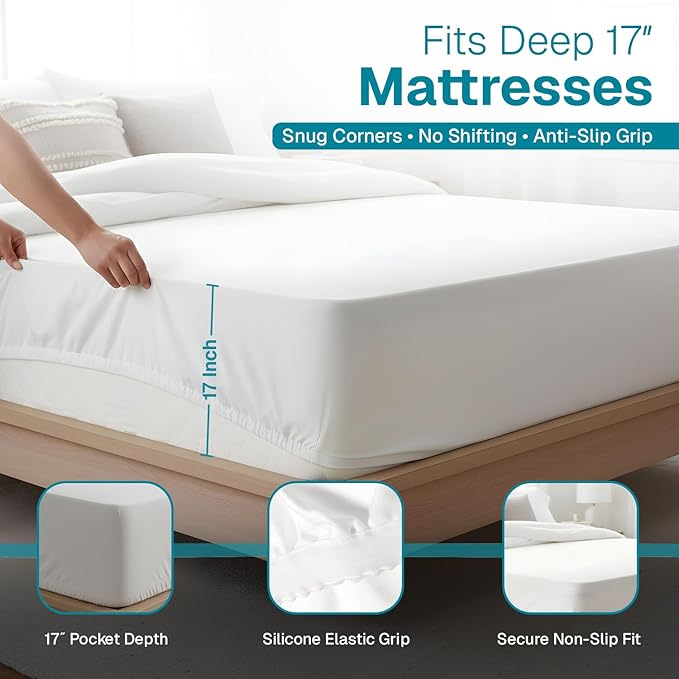 Fabdreams Organic Twin Size Waterproof Mattress Protector, 39" x 77", White, Temperature Regulating, Breathable, 100% Organic Cotton