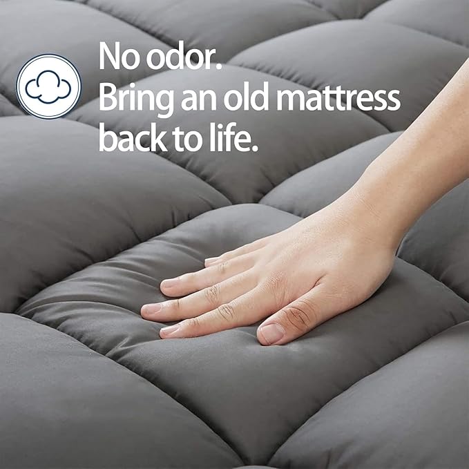 Mattress Topper Twin for Back Pain, Extra Thick Mattress Pad Cover, Plush Pillow Top, Deep Elastic Pocket, Grey,39"X75"+20"