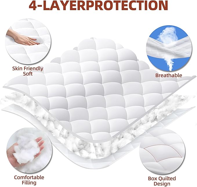 Twin Mattress Pad, Deep Pocket Quilted Premium Mattress Protector, Anti-Shift Design, Extra Elastic Strap, Soft Breathable & Noiseless Mattress Cover, Fit up to 22" (39x75 Inches, White)